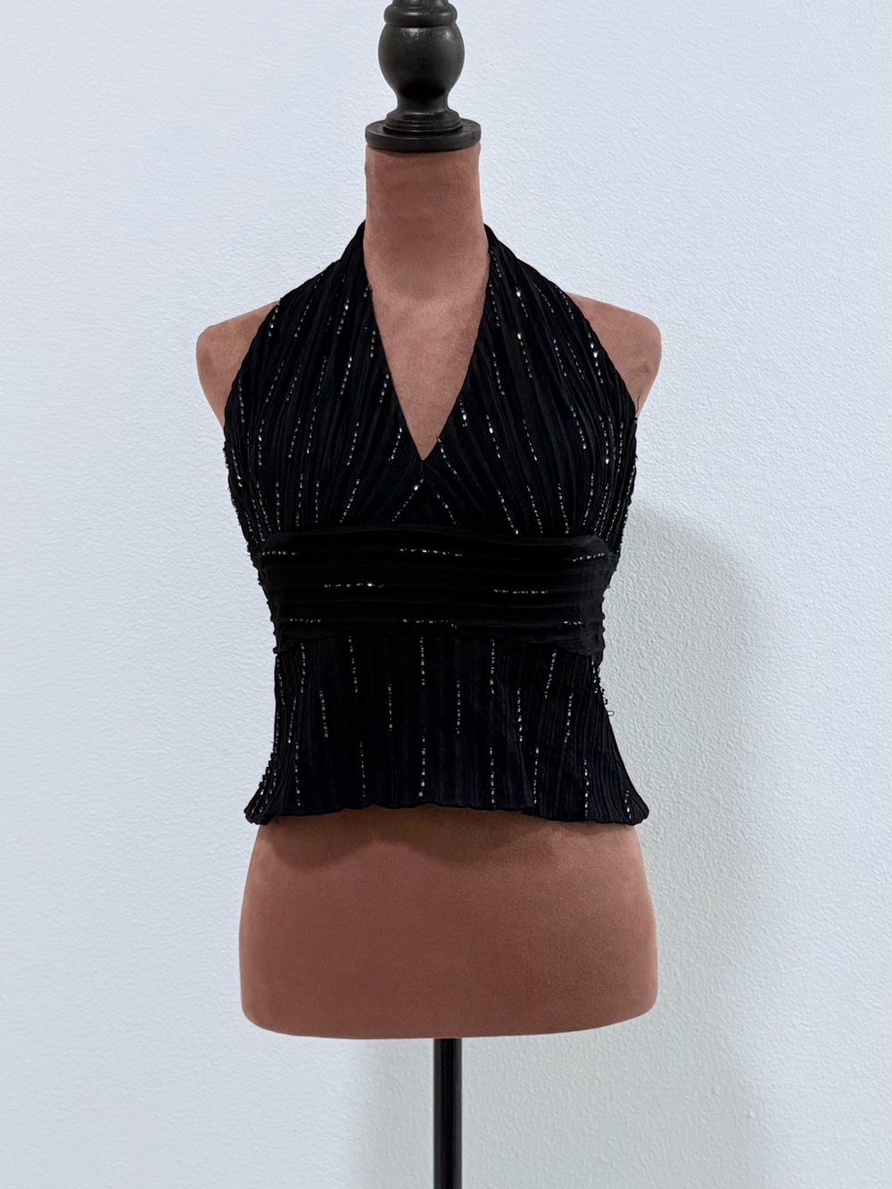 Black Sequin Halter Top - Elegant Evening Crop